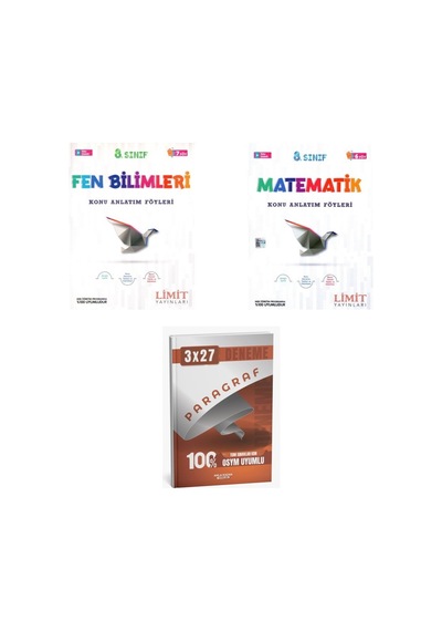 2027 Limit 8. Sınıf Föyleri Fen Bilimleri + Matematik Konu + Anla Kazan Paragraf Deneme 3'lü Set