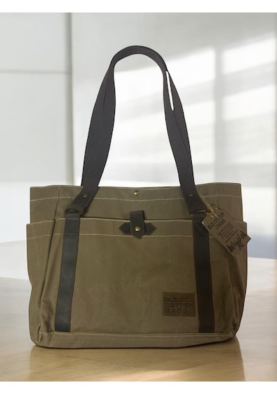 Vintage Salaş Design Su Geçirmez Kanvas Deri Günlük Okul Gezi Omuz Kol Çantası 35x28cm Kahverengi