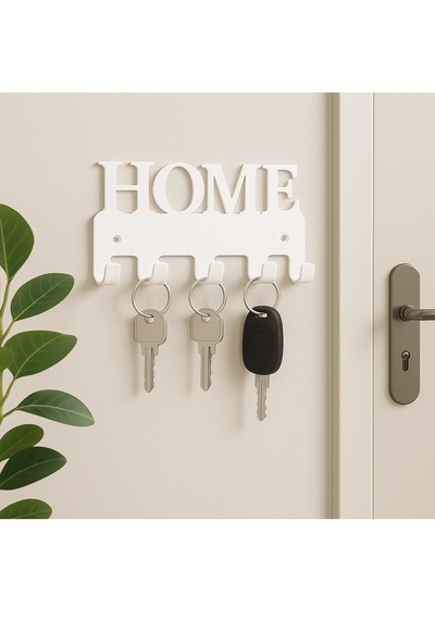 Lunoart Home Yazılı Metal Anahtarlık Askısı Duvar Tipi Anahtar Organizer Beyaz