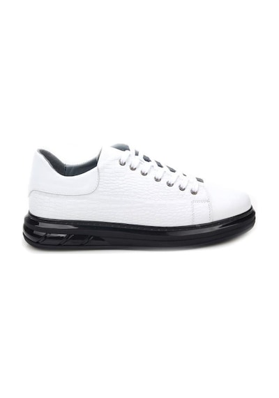 Papuçcity Pisagor Ps-01209 Erkek Hakiki Deri Sneakers Spor Ayakkabı Beyaz - Siyah