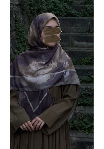 Qalortex Scarf Pamuklu Soft Luna Desen Eşarp-mürdüm/vizon