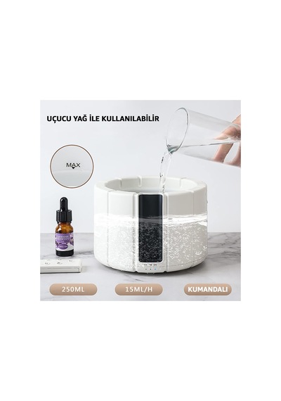 Robeve 250ml Kamp Ateşi Kumandalı Buhar Makinesi Zamanlayıcılı Hava Nemlendirici 7 Renkli Led Işıklı Hava Nemlendirici Aroma Difüzörü Aromaterapi Beyaz