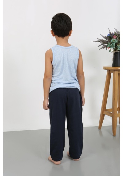 Akbeniz Erkek Çocuk Sıfır Kol Penye Pijama Takım Mavi 20439