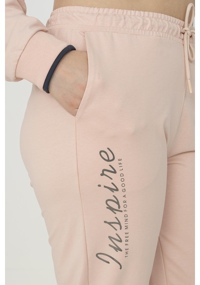 Maraton Sportswear Büyük Beden Kadın Lastik Paça Basic Pudra Eşofman Altı 21171-pudra Pudra