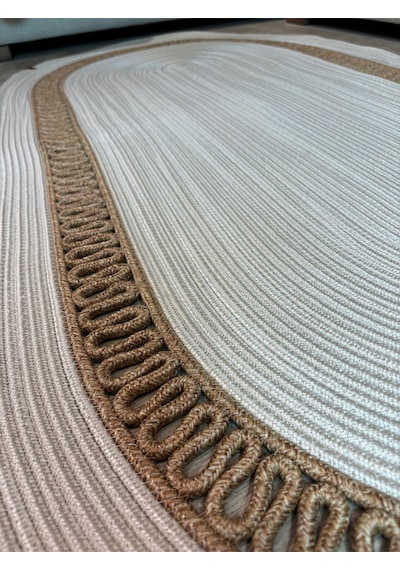 Mavaux Lotus Jüt Hasırlı El Örgüsü Kilim Krem - Bej