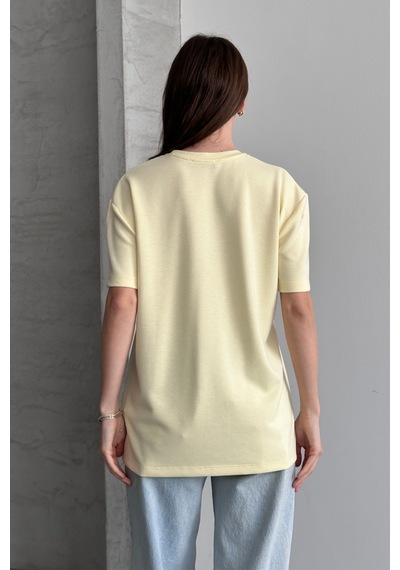 Balenbi Kadın Modal Bisiklet Yaka Basic Yarım Kollu T-shirt 1211 Sarı
