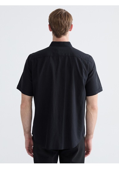 Lcwaıkıkı Classic Siyah Regular Fit Keten Karışımlı Erkek Gömlek