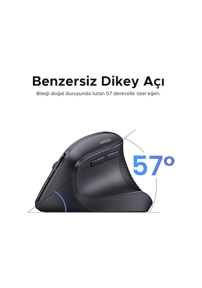 Ugreen Dikey Ergonomik Fare Kablosuz Bt 5.0+2.4g 5 Düğmeli, 1000/1600/2000/4000 Dpı Mouse, Siyah, 55916 -