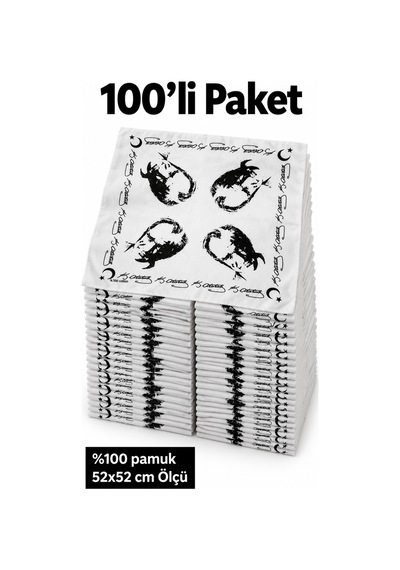 Herşeynota 100 Lü Atatürk Baskılı 52x52 Cm %100 Pamuk Fular Bandana Seti Okul Tören Etkinlik Çok Renkli