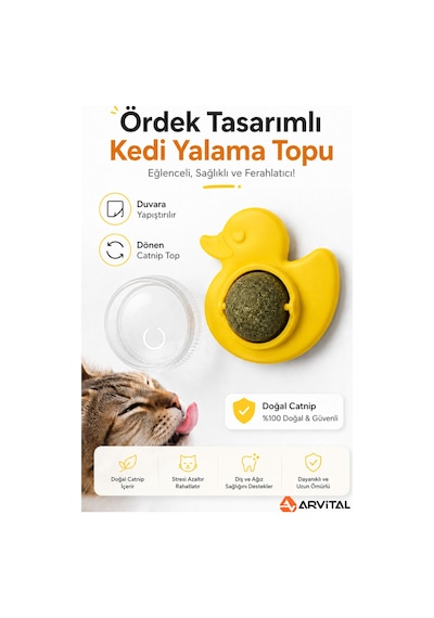 Ördek Tasarımlı Duvara Yapışan Kedi Nanesi Topu Döner Catnip Yalama Oyuncağı