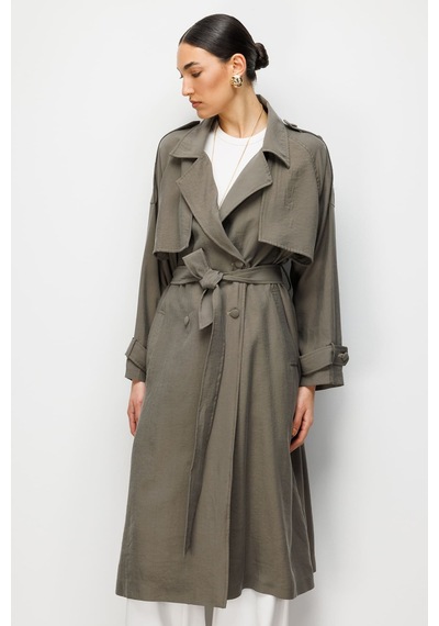 Hakı Mizalle Oversize Haki Tencel Trençkot