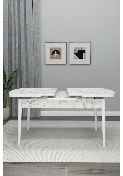 Renlife Mutfak Masası Açılır Masa Beyaz Mermer Desenli 6 Kişilik New Carrara New Carara Renlife Mutfak Masası Açılır Masa Beyaz Mermer Desenli 6 Kişilik New Carrara New Carara