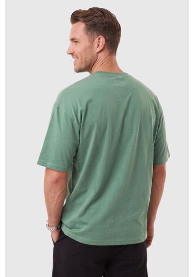 Rizzup Erkek %100 Pamuk Oversize Geniş Kesim Bisiklet Yaka Basic Açık Yeşil Tişört 2604362