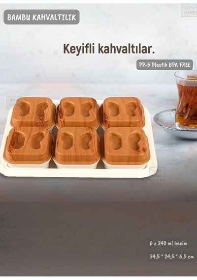 6'li Bambu Renk Kahvaltılık Seti Tepsili Kahvaltı Tepsisi Bpa Free Çok Renkli