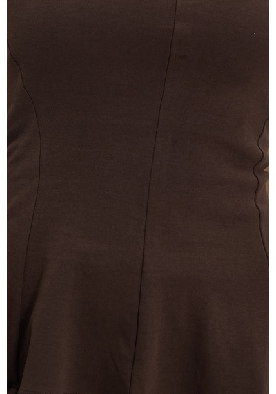 Tudors Kadın Slim Fit Dar Kesim %100 Pamuk Boyundan Bağlamalı Sıfır Kol Kahverengi Bluz-50551