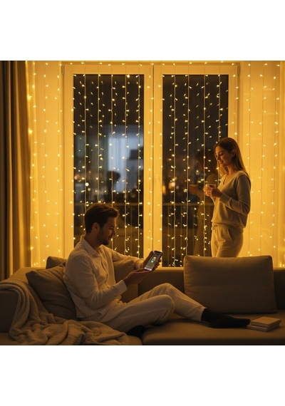 3x2 Metre Fişli 216 Led Saçak Işık Zinciri Dekoratif Yılbaşı Aydınlatması, Ev, Salon, Balkon Ve Perde Süsl