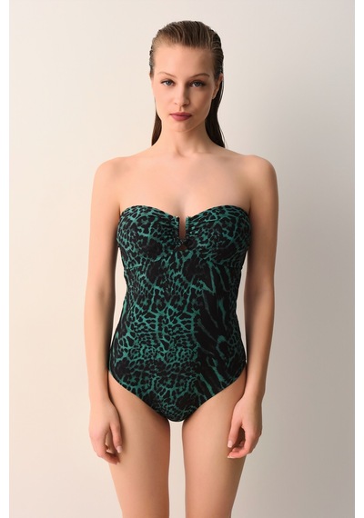 Suwen Wild Straplez Mayo Sb2673014251425 Koyu Yeşil Leopar Desenli