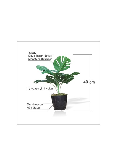 Uzun Çimli Saksılı Yapay Monstera Deliciosa Deve Tabanı Bitkisi