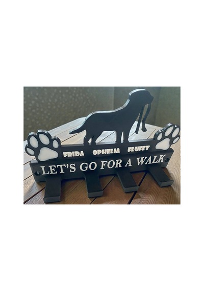Kişiye Özel İsimli Köpek Tasması Askılığı Let S Go For A Walk 24x14x5 Cm Siyah