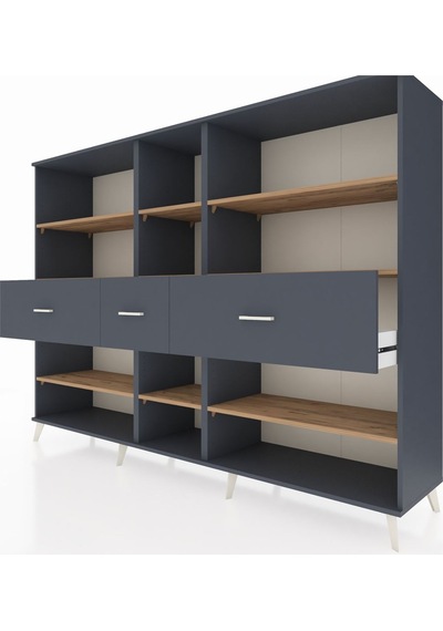 Hyperion Dolap 9 Raflı 3 Çekmeceli 220x44x163 Antrasit-çam/antra Antrasit-çam/antrasit