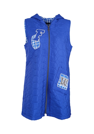 Vedi Midi Kapüşonlu Oversize Yelek - Minimalist Tarz Saks