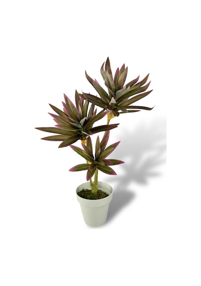 Yapay Çiçek Pembe Yukka Ağacı 60cm 3dal Salon Çiçeği Beyaz Saksılı Yapay Bitki