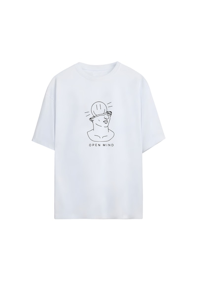 Noıssey Open Mind Tasarımlı Unisex Oversize T-shirt Beyaz