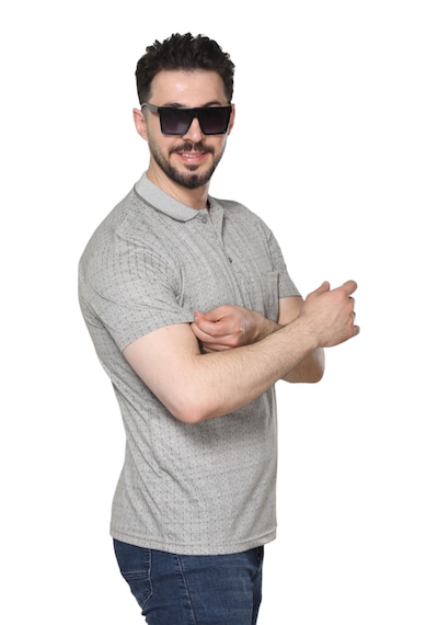 Kzctekstil Erkek Baba Ve Orta Yaş Penye Tişört Yakalı Cepli Jakarlı Kumaş Klasik Kesim Bej