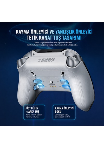 Beitong KP50 Hall Effect LCD Ekranlı Kablosuz Beyaz Gamepad