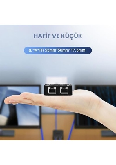 2 Port Ethernet Switch Çevirici Çoklayıcı 2 Portlu Manuel Ağ Anahtarı 1000mbps Hız Desteği İle 2 Giriş 1 Çık