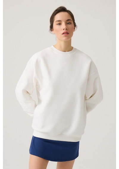 Los Ojos Ekru Geniş Kalıp Bisiklet Yaka Sweatshirt Crew Neck Ekru Ekru