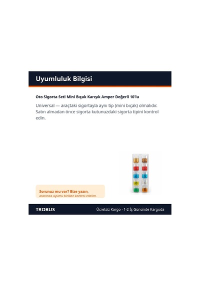 Trobus Oto Sigorta Seti Mini Bıçak Karışık Amper Değerli 10'lu Diğer