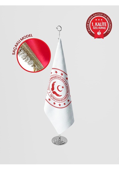 Aile, Çalışma Ve Sosyal Hizmetler Bakanlığı Makam Bayrağı - Saçaklı Krom Set 100 x 150 CM