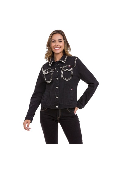 Wj213 Kadın Gümüş İşlemeli Denim Ceket 001