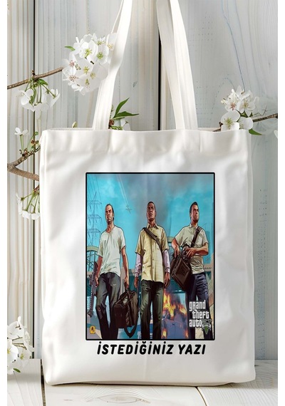 Art Hediye Grand Theft Auto Gta Oyun Baskılı Bez Çanta Omuz Çantası Kişiye Özel Model 11 Çok Renkli
