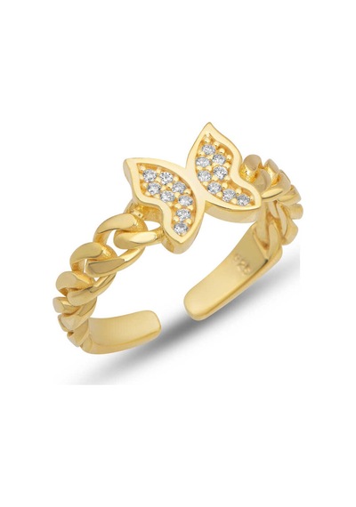 Gümüş Ayarlanabilir Gold Kelebek Kadın Yüzük Gold