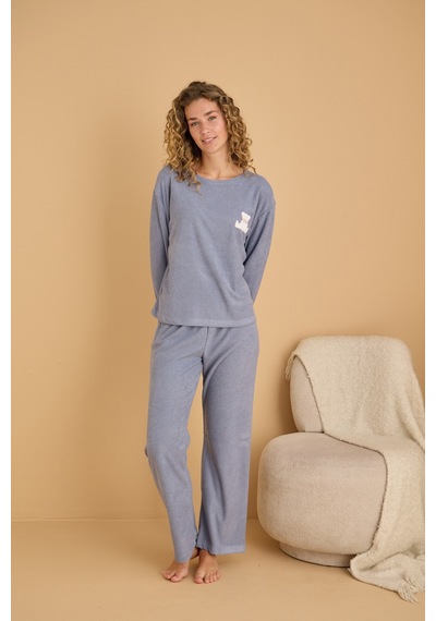 Siyah İnci Havlu Kumaş Örme Pijama Takım25226007 mavi