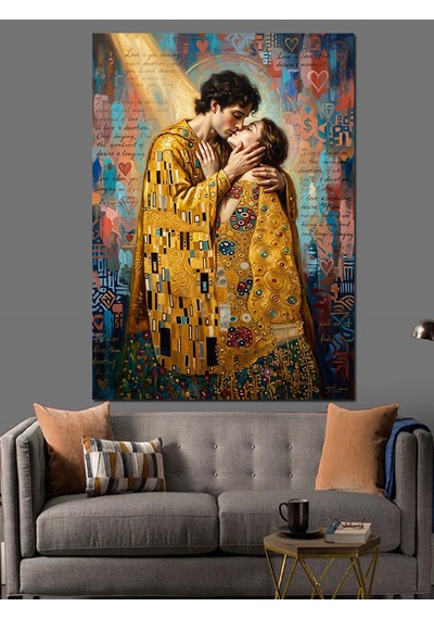 Gustav Klimt Öpücük Modern Yorumu Dekoratif Kanvas - Mdf Ahşap Tablo