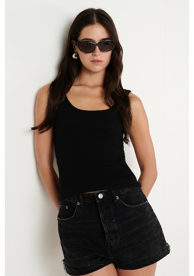 AC&Co / Altınyıldız Classics Kadın Sıyah Pamuklu Kaşkorse Yumuşak Dokulu Slim Fit Dar Kesim Bisiklet Yaka Esnek Body Siyah