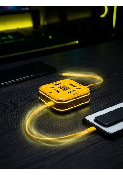 Bloompicks Dahili Kablolu 10000mah 20w Hızlı Şarj Powerbank Type-c & Apple Uyumlu iPhone  Led Ekranlı Sarı