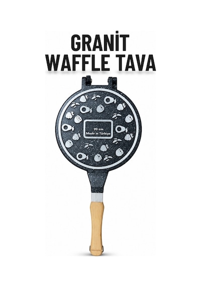 Piev Pratik Ahşap Saplı Çift Taraflı Ocak Üstü Döküm Waffle Tavası Antrasit