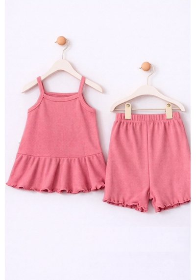 For My Baby Fitilli Kumaş 2 Li Kız Bebek Takım Şortlu Yazlık Pembe