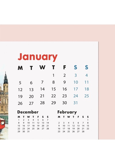 2027 Londra Masa Takvimi - Önceki Ve Sonraki Ay Görünümlü Renkli İllüstrasyon Takvim Big Ben, Lond