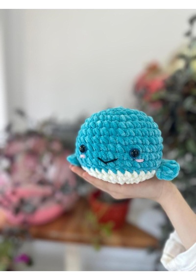 Amigurumi Kadife Mavi Yavru Balina Oyuncağı