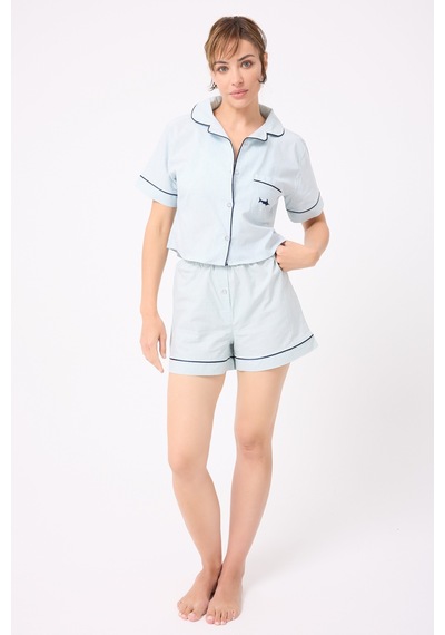 Lespadon Marısılk Kadın Yazlık Şortlu Crop Gömlekli Pijama & Lounge Takımı-3226 Yesil