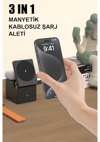 Küp Tasarımlı Telefon & Akıllı Saat & Kulaklık İçin 3in1 Kablosuz
