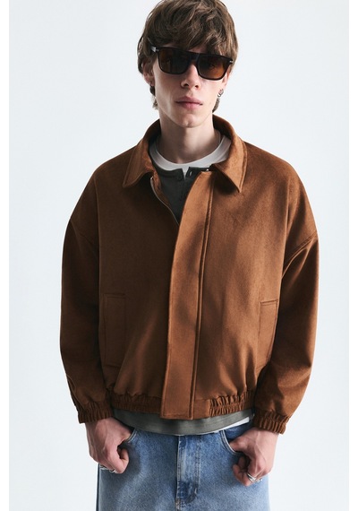 Vamos Oversize Polo Yaka Suni Süet Mont Camel