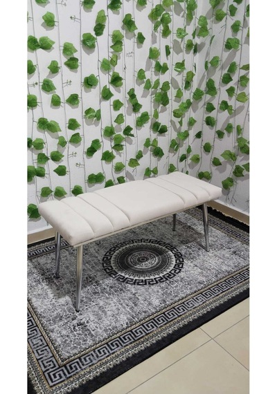 Özcan Metal Krom Metal Ayaklı Metal Kasalı Bench Mutfak Salon Antre Yatak Odası Balkon Puf Bank Krembeyaz