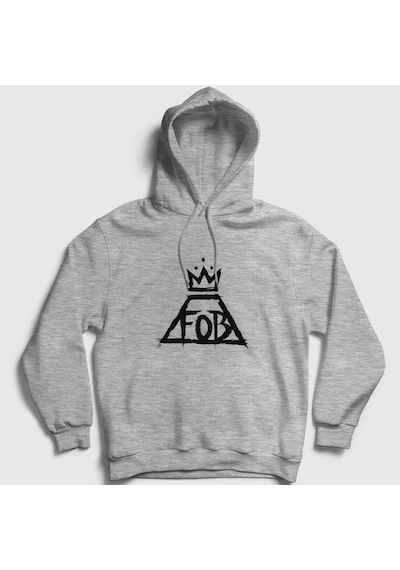Presmono Unisex Logo Fall Out Boy Kapüşonlu Sweatshirt Gri Melanj