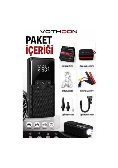 12000 Mah Akıllı Akü Takviye Ve Dijital Hava Pompası Akım Korumalı Evimdeyokyok